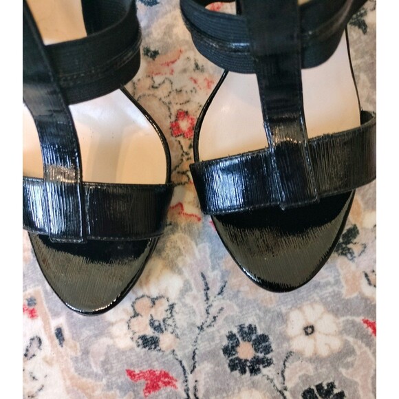 Nine West Black Patent Strappy Ankle High Heel Sandals w/Back Zipper. Size 8 - Picture 6 of 9